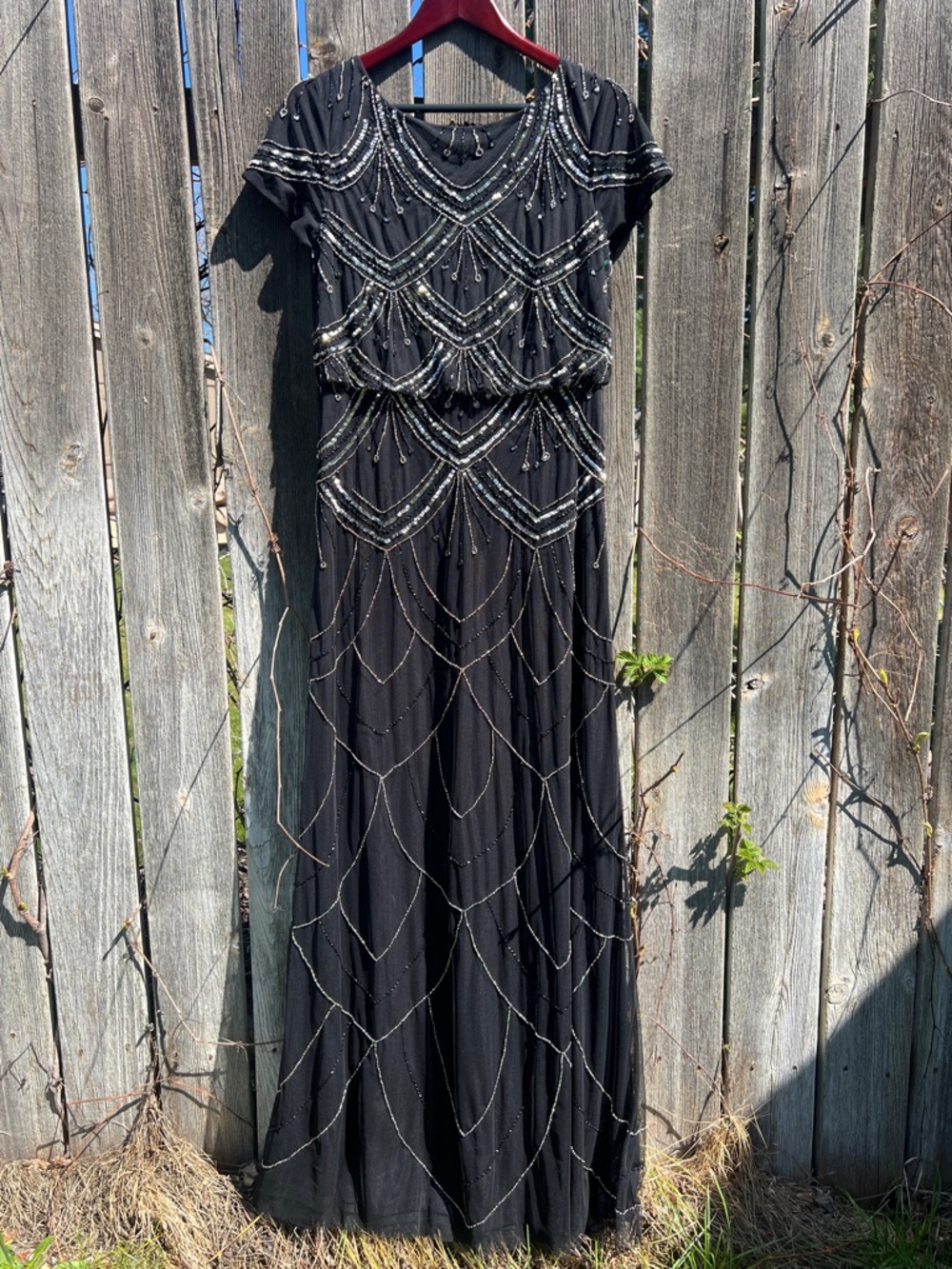 Adrianna Papell Black Beaded Maxi Dress